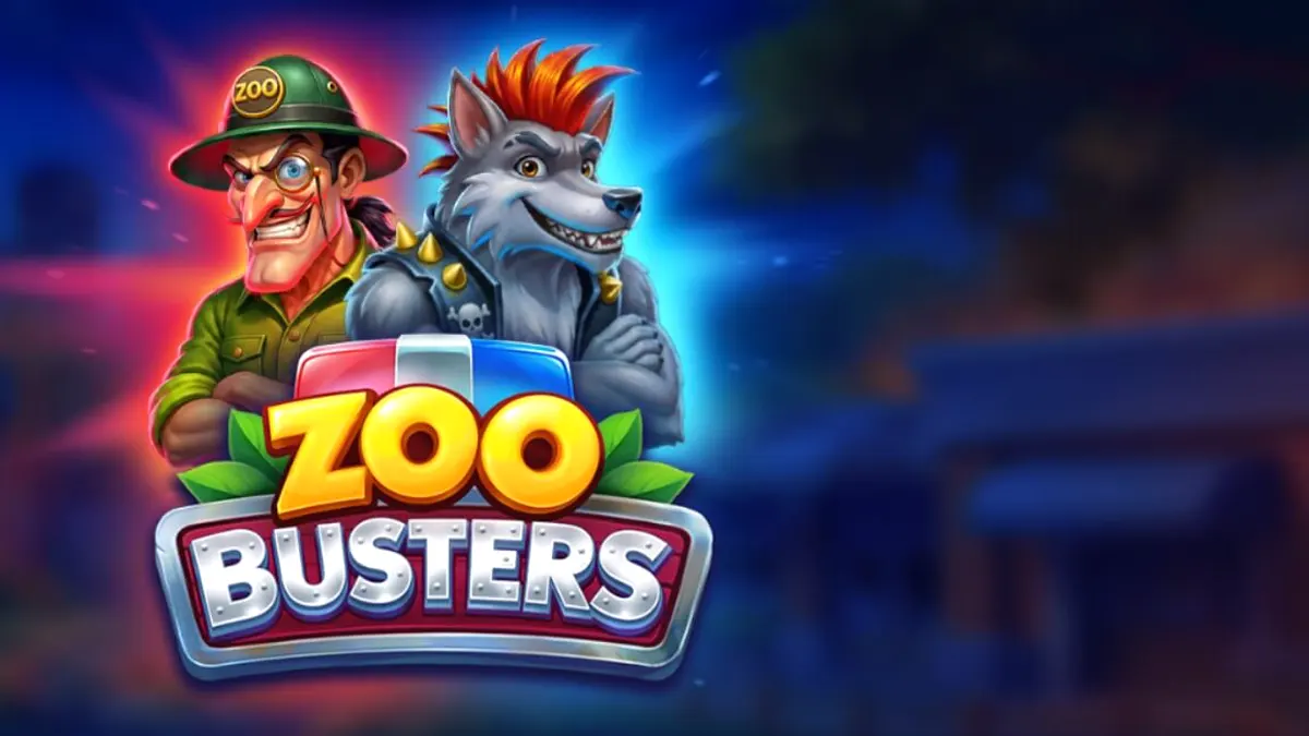 Zoo Busters slot machine visual style featuring punk animals